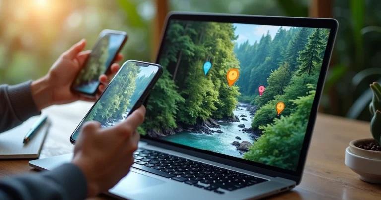 Mapa digital mostrando região natural isolada e pouco visitada com marcadores coloridos